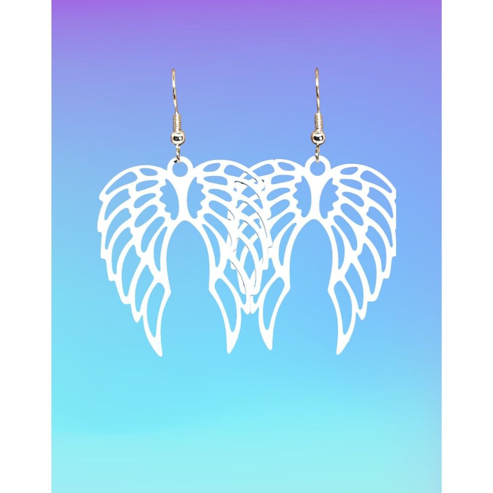 White Metal Angel Wings Earrings #2094